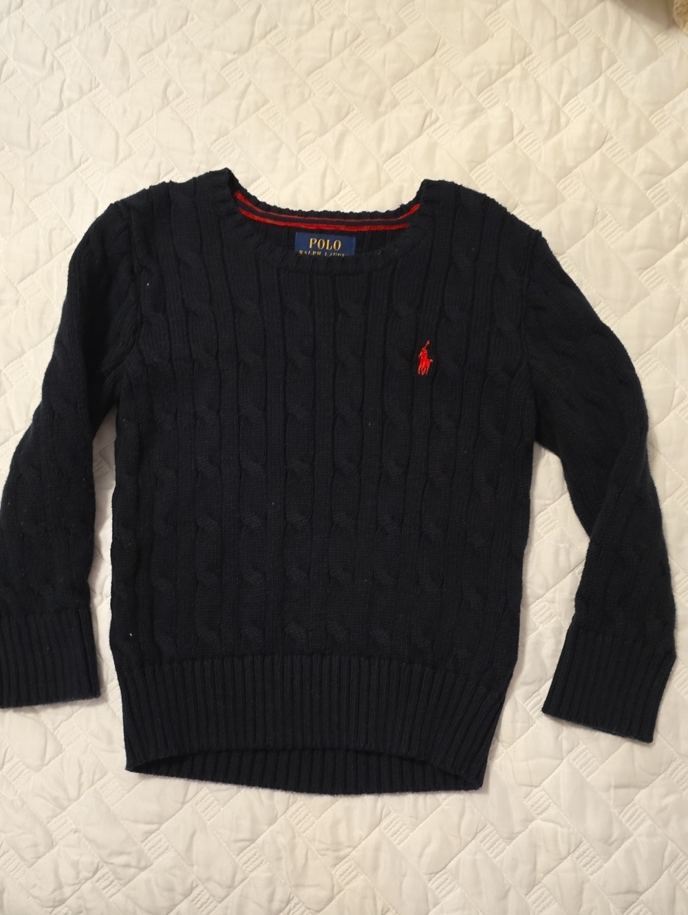 Polo by Ralph Lauren Navy Cable-Knit Sweater with Red Pony